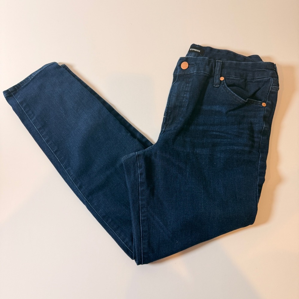 Express Skinny Mid Rise Ultra Hyper Stretch Jeans Dark Wash Size L 12 14 16